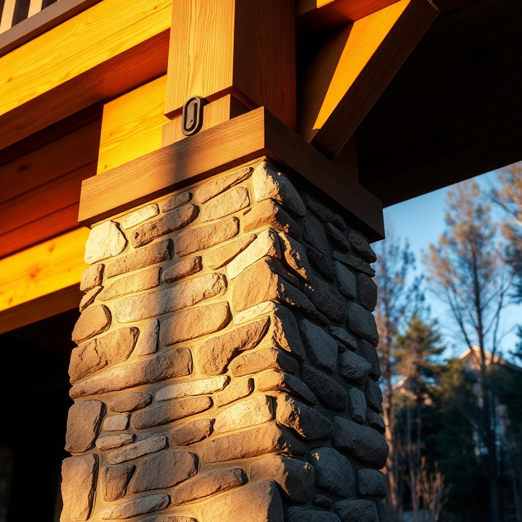 Stone column meeting timber framing