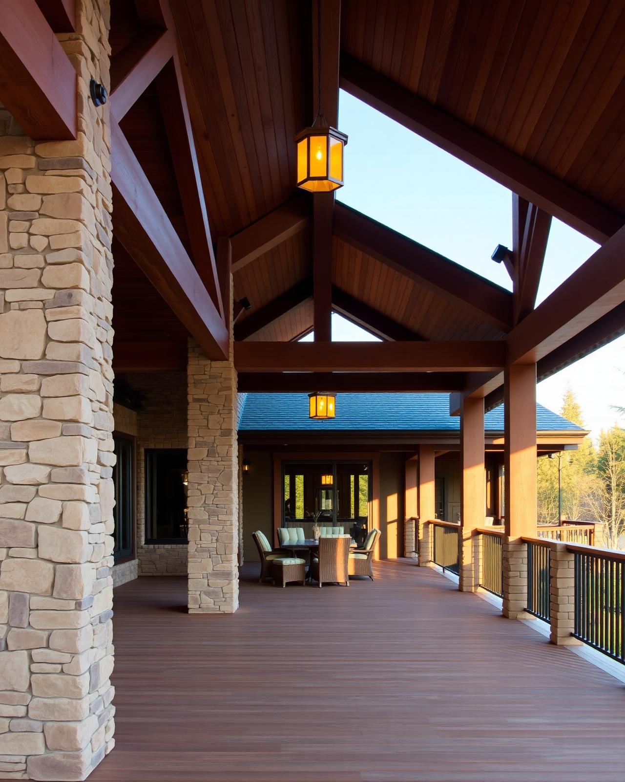 Covered deck · Stone columns